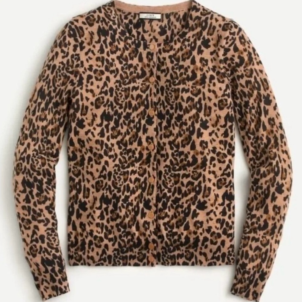 J Crew cashmere Leopard Print Women's cardigan Sweater